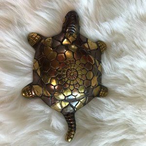 Vintage brass turtle covered trinket dish